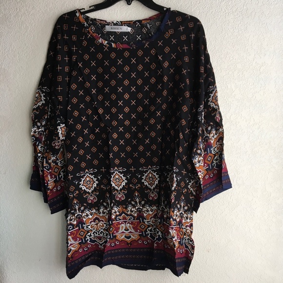Mini Long Sleeve Boho Style Dress - Picture 3 of 4